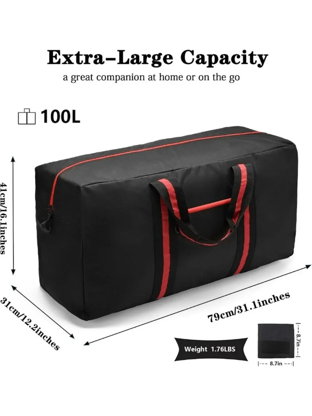 100L Large Red Duffle Bag - Travel, Overnight, Weekender, Camping & Storage
